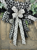 Black & White & Ivory Buffalo Plaid Farmhouse Front Door 24" Handmade Wreath