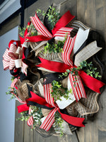 Red, Black & Ivory Farmhouse Handmade Wreath