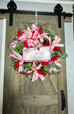 Happy Valentine's Day Welcome Wreath, Valentine's Day Decor, Pink & Red Valentine's Day Deco Mesh & Greenery Wreath