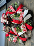 Red, Black & Ivory Farmhouse Handmade Wreath