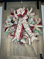 Merry Christmas Snowman Bow Handcrafted 24" Wreath