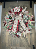 Merry Christmas Snowman Bow Handcrafted 24" Wreath