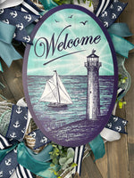 Sailboat & Lighthouse Nautical Welcome Wreath, Beach, Coastal Handmade Wreath