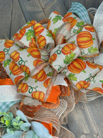 Farm Fresh Pumpkins Wreath, Orange, Mint Green, Fall Wreath, Handmade 24" Deco Mesh Wreath