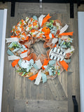 Farm Fresh Pumpkins Wreath, Orange, Mint Green, Fall Wreath, Handmade 24" Deco Mesh Wreath