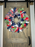 Patriotic Wreath, USA Flag Wreath, Red, White & Blue Memorial Day Wreath, 4th of July Wreath, Independence Day Wreath, Handmade Front Door Patriotic Wreath