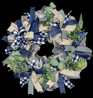 Navy & Natural Beige Rustic Farmhouse Handmade Wreath