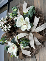 Magnolia Wreath, Handmade Magnolia Wreath, Handmade 24" Magnolia Deco Mesh Wreath