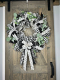 Black & White & Ivory Buffalo Plaid Farmhouse Front Door 24" Handmade Wreath