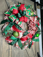 Candy Cane, Elf Bow Christmas 24" Deco Mesh Handcrafted Wreath