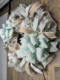 Winter Snowflake Wreath, Mint Green Snowflake 24" Wreath for front door