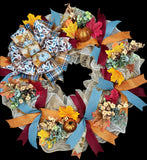 Fall Farmhouse Pumpkin & Country Blue Handmade 24" Deco Mesh Wreath