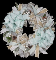 Winter Snowflake Wreath, Mint Green Snowflake 24" Wreath for front door