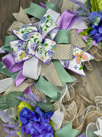 Spring Front Door Handmade Deco Mesh Wreath, Butterfly Bow Purple Hydrangea Wreath, Easter Wreath, Spring Floral Wreath, ONLY ONE AVAILABLE!