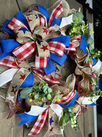 Patriotic Wreath, Country Patriotic Wreath, Red, White & Blue Memorial Day Wreath, 4th of July Wreath, Independence Day Wreath, Handmade Front Door Patriotic Wreath