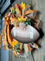 Fall Football Season Wreath, Autumn Football Handmade 24" Deco Mesh Wreath for Front Door