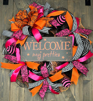 Welcome My Pretties Wreath, Halloween Wreath, Witch Halloween Wreath, Halloween Door Decor