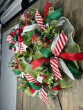 Christmas Wreath, Red, Green & White Christmas Wreath, Handmade 24" Christmas Wreath for front door