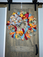 Fall Farmhouse Pumpkin & Country Blue Handmade 24" Deco Mesh Wreath