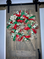 Merry Christmas Bow Christmas Tree Ribbon Traditional Red & Green Christmas Deco Mesh Handmade Wreath