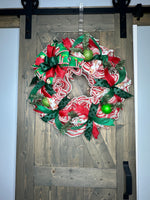 Candy Cane, Elf Bow Christmas 24" Deco Mesh Handcrafted Wreath