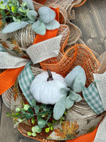 Farm Fresh Pumpkins Wreath, Orange, Mint Green, Fall Wreath, Handmade 24" Deco Mesh Wreath