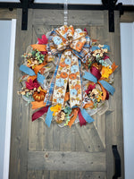 Fall Farmhouse Pumpkin & Country Blue Handmade 24" Deco Mesh Wreath