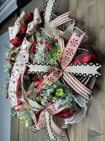 Merry Christmas Snowman Bow Handcrafted 24" Wreath