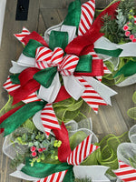 Christmas Wreath, Red, Green & White Christmas Wreath, Handmade 24" Christmas Wreath for front door