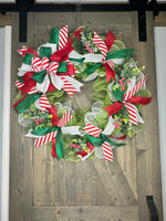 Christmas Wreath, Red, Green & White Christmas Wreath, Handmade 24" Christmas Wreath for front door