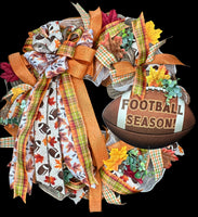 Fall Football Season Wreath, Autumn Football Handmade 24" Deco Mesh Wreath for Front Door