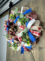 Patriotic Wreath, Country Patriotic Wreath, Red, White & Blue Memorial Day Wreath, 4th of July Wreath, Independence Day Wreath, Handmade Front Door Patriotic Wreath