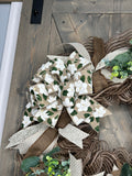 Magnolia Wreath, Handmade Magnolia Wreath, Handmade 24" Magnolia Deco Mesh Wreath