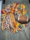 Fall Football Season Wreath, Autumn Football Handmade 24" Deco Mesh Wreath for Front Door