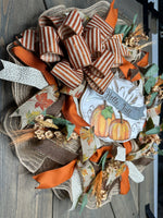 Hello Fall Farmhouse Wreath, Fall Wreath, Fall Handmade 24" Deco Mesh Wreath for Front Door