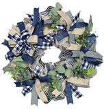 Navy & Natural Beige Rustic Farmhouse Handmade Wreath