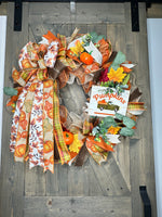 Fall Farm Truck Wreath, Farm Fresh Pumpkins, Handmade 24" Fall Deco Mesh Wreath for Front Door