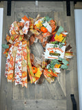 Fall Farm Truck Wreath, Farm Fresh Pumpkins, Handmade 24" Fall Deco Mesh Wreath for Front Door