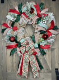 Christmas Front Door Wreath, Handcrafted 24" Farmhouse Christmas Wreath