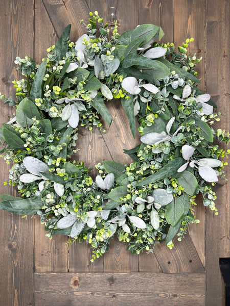 CHANGABLE CLIP-ON BOW WREATH!  Grapevine Greenery Country Farmhouse Wreath for Clip On Bows - BOW MUST BE PURCHASED SEPERATELY