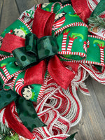 Candy Cane, Elf Bow Christmas 24" Deco Mesh Handcrafted Wreath