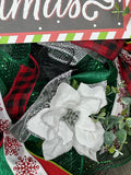 Merry Christmas White Poinsettia, Silver Ornament, Handmade 24" Christmas Wreath for front door