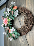 Spring & Summer Dahlia, Rose, Dogwood Floral Handmade Grapevine Wreath, Mother's Day Wreath, Easter Wreath, Spring Wreath for Front Door, Front Door Spring Wreath, Spring Wreath