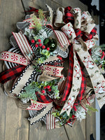 Merry Christmas Snowman Bow Handcrafted 24" Wreath