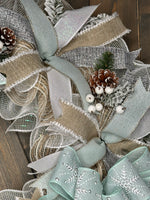 Winter Snowflake Wreath, Mint Green Snowflake 24" Wreath for front door