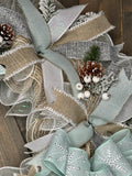 Winter Snowflake Wreath, Mint Green Snowflake 24" Wreath for front door