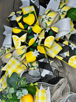 Black and White Spring and Summer Lemon Handmade Wreath