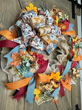 Fall Farmhouse Pumpkin & Country Blue Handmade 24" Deco Mesh Wreath