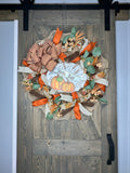 Hello Fall Farmhouse Wreath, Fall Wreath, Fall Handmade 24" Deco Mesh Wreath for Front Door