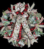 Merry Christmas Snowman Bow Handcrafted 24" Wreath